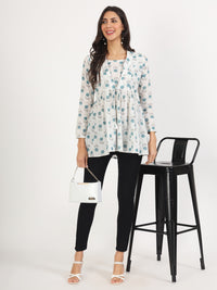 Divena White Floral Printed Cotton Top