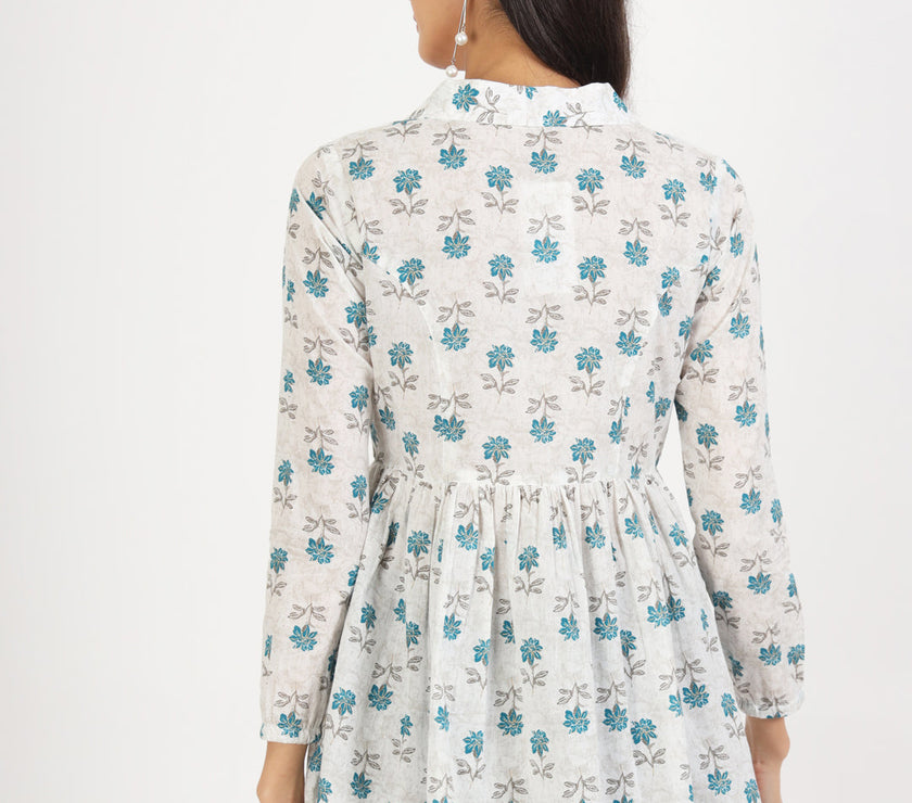 Divena White Floral Printed Cotton Top