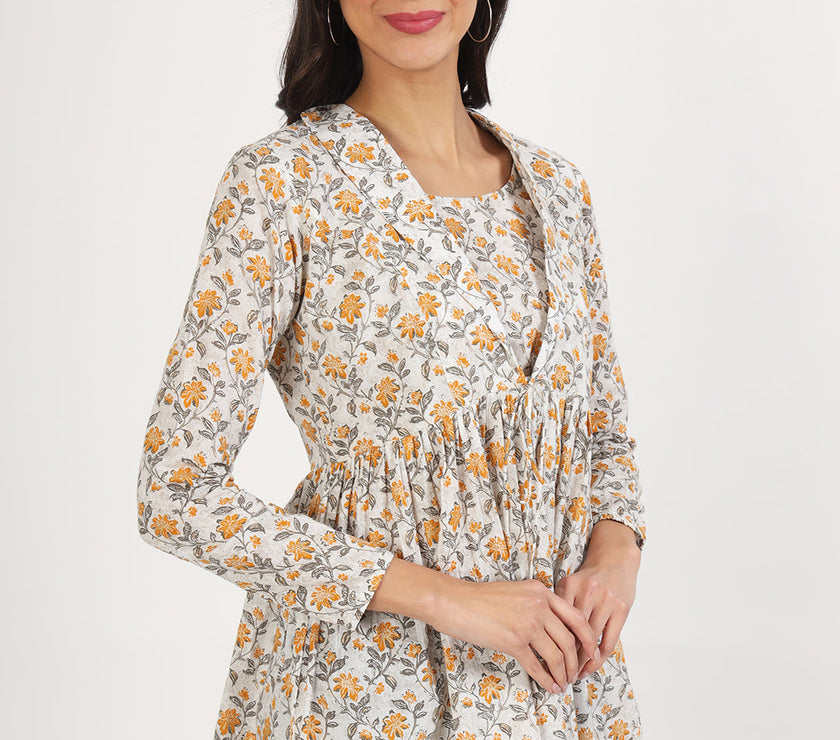 Divena Offwhite Floral Printed Cotton Top