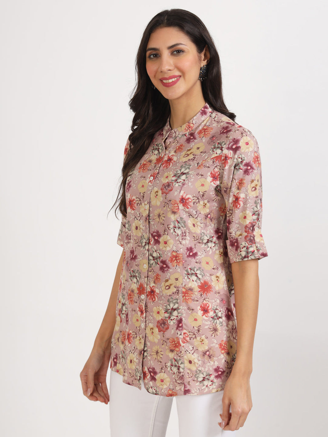 Divena Pink Floral Printed Rayon Top