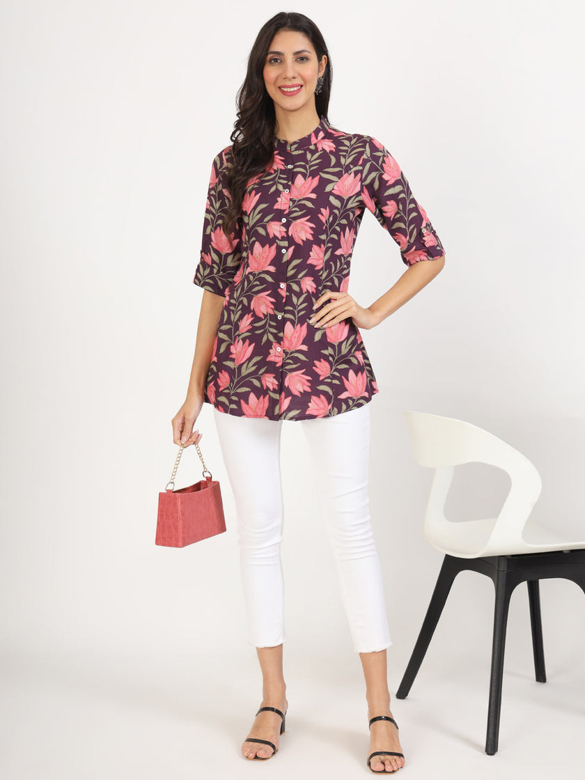 Divena Purple Floral Printed Rayon Top