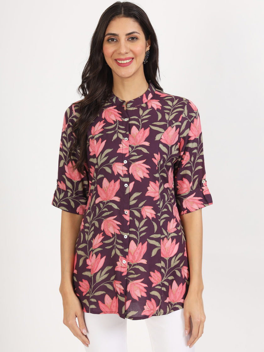 Divena Purple Floral Printed Rayon Top