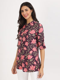 Divena Purple Floral Printed Rayon Top