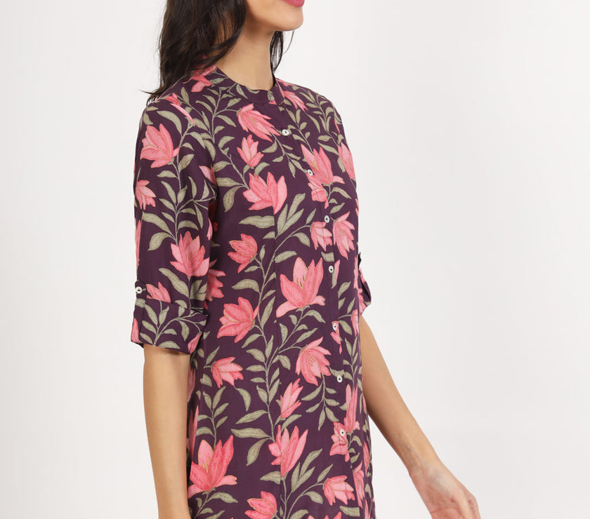 Divena Purple Floral Printed Rayon Top