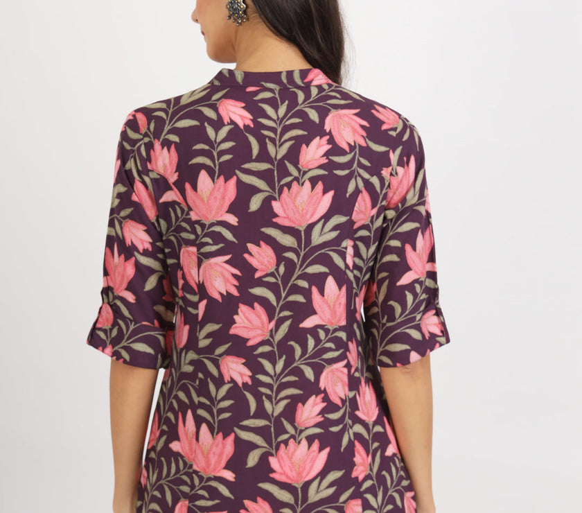 Divena Purple Floral Printed Rayon Top