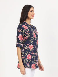 Divena Navy Blue Floral Printed Rayon Top