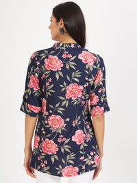 Divena Navy Blue Floral Printed Rayon Top