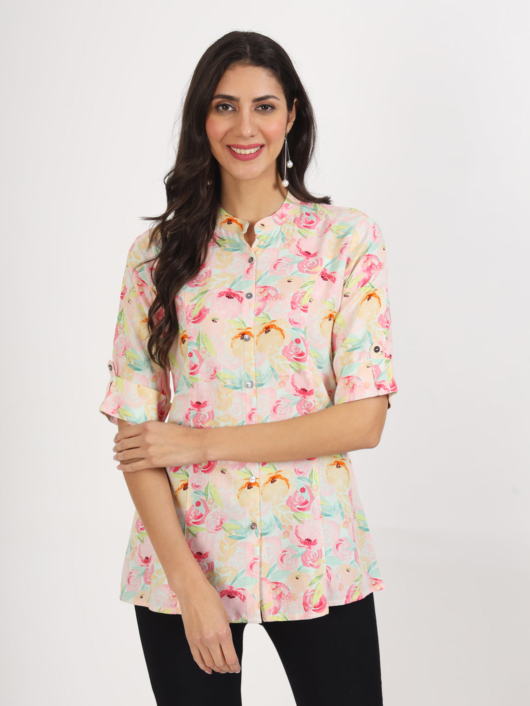 Divena Green Floral Printed Rayon Top