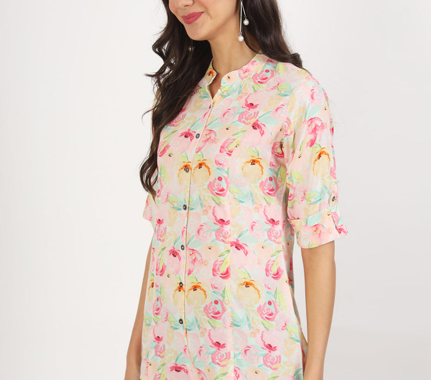 Divena Green Floral Printed Rayon Top