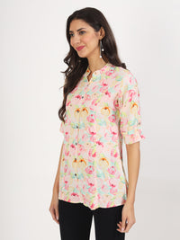 Divena Green Floral Printed Rayon Top