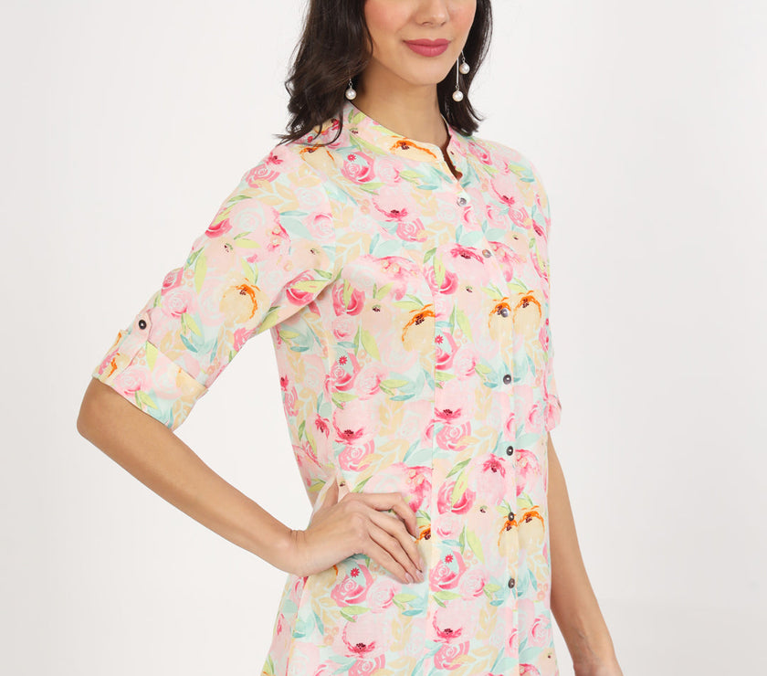 Divena Green Floral Printed Rayon Top