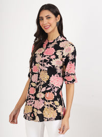 Divena Black Floral Printed Rayon Top