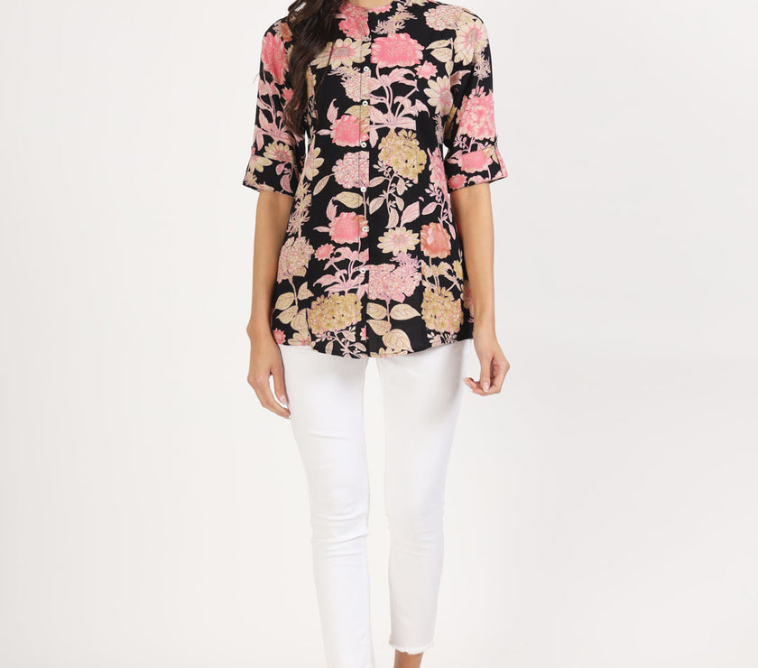 Divena Black Floral Printed Rayon Top