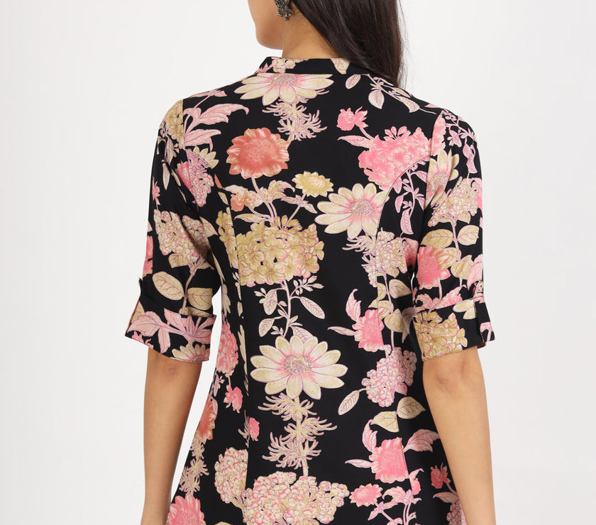 Divena Black Floral Printed Rayon Top