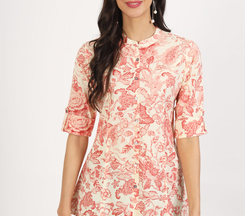 Divena Cream Floral Printed Rayon Top