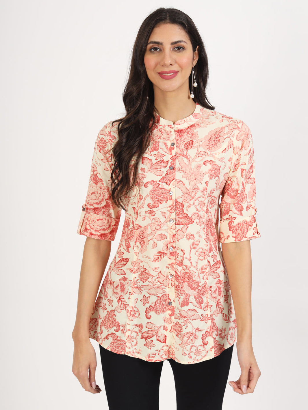 Divena Cream Floral Printed Rayon Top