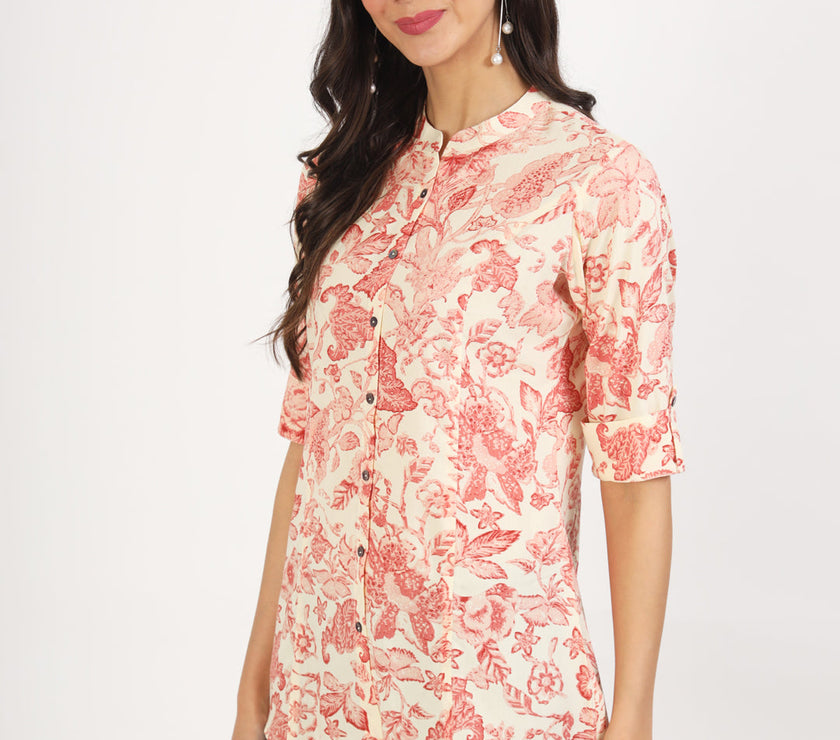 Divena Cream Floral Printed Rayon Top