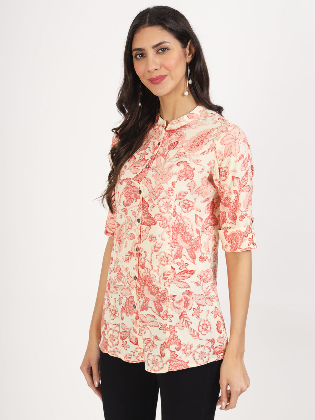 Divena Cream Floral Printed Rayon Top