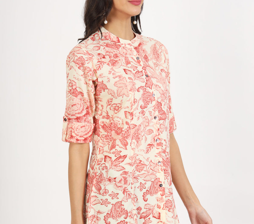 Divena Cream Floral Printed Rayon Top