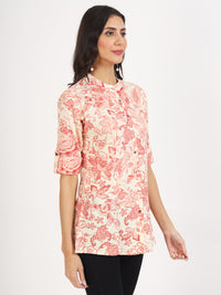 Divena Cream Floral Printed Rayon Top