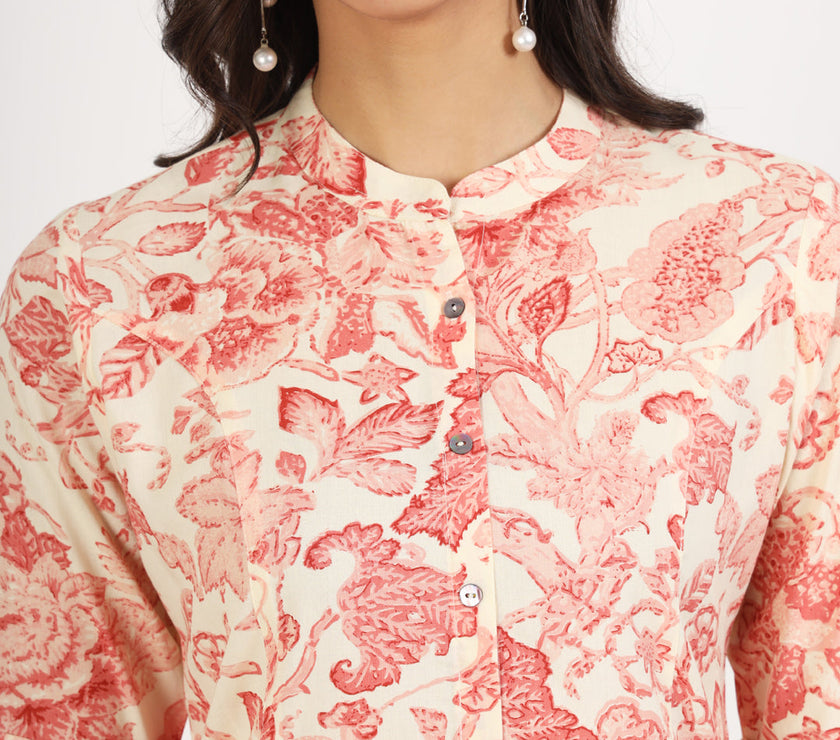 Divena Cream Floral Printed Rayon Top