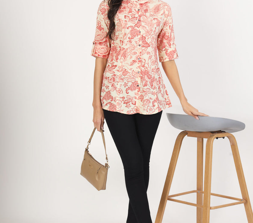 Divena Cream Floral Printed Rayon Top