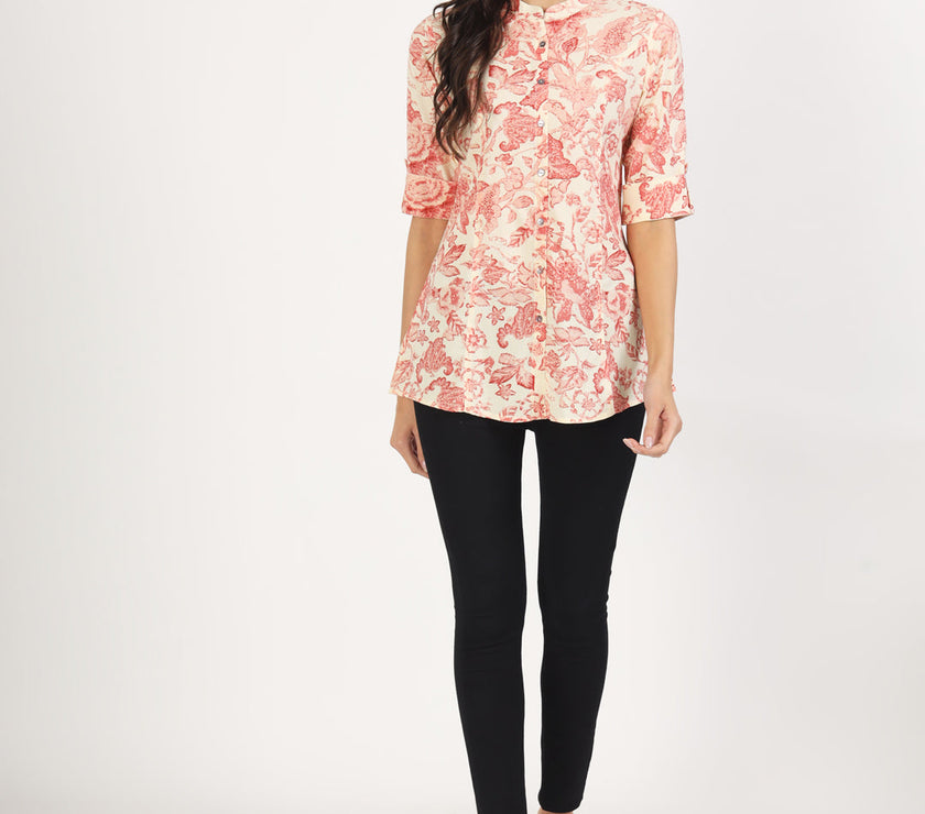 Divena Cream Floral Printed Rayon Top