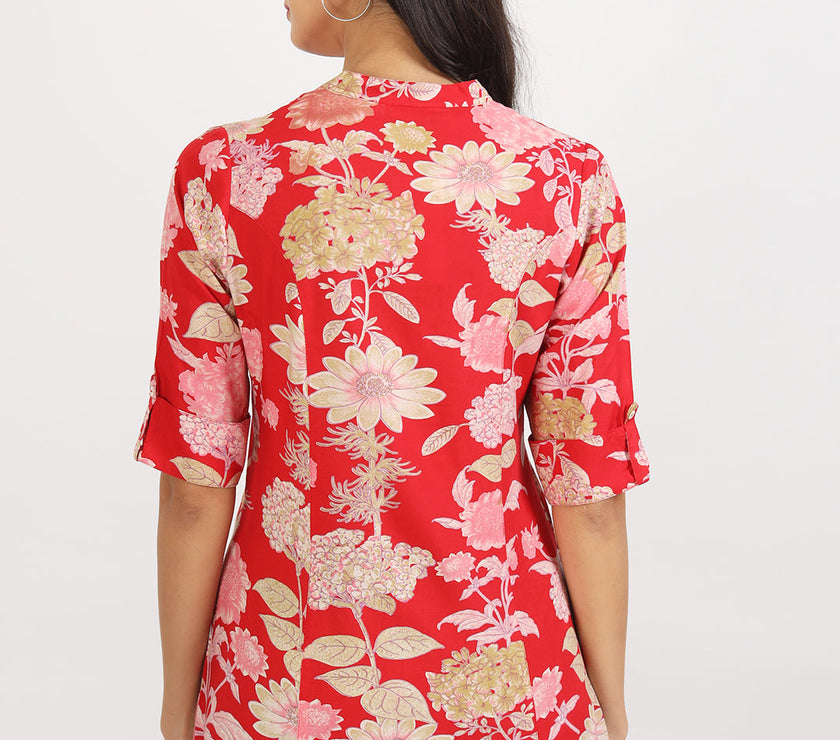 Divena Red Floral Printed Rayon Top