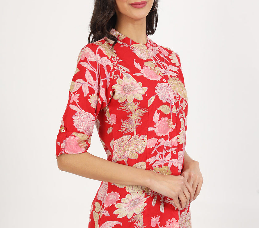 Divena Red Floral Printed Rayon Top