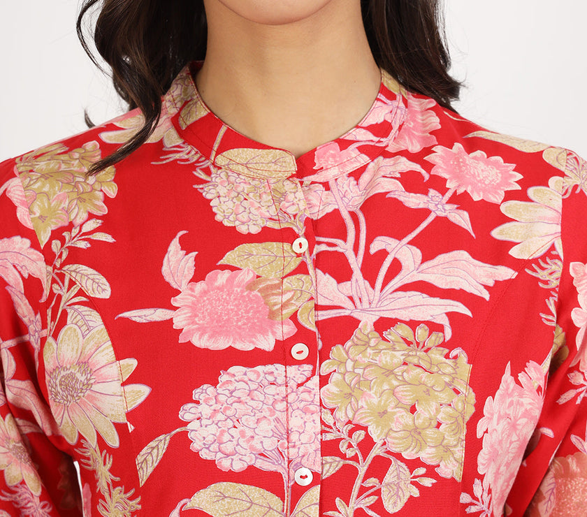 Divena Red Floral Printed Rayon Top