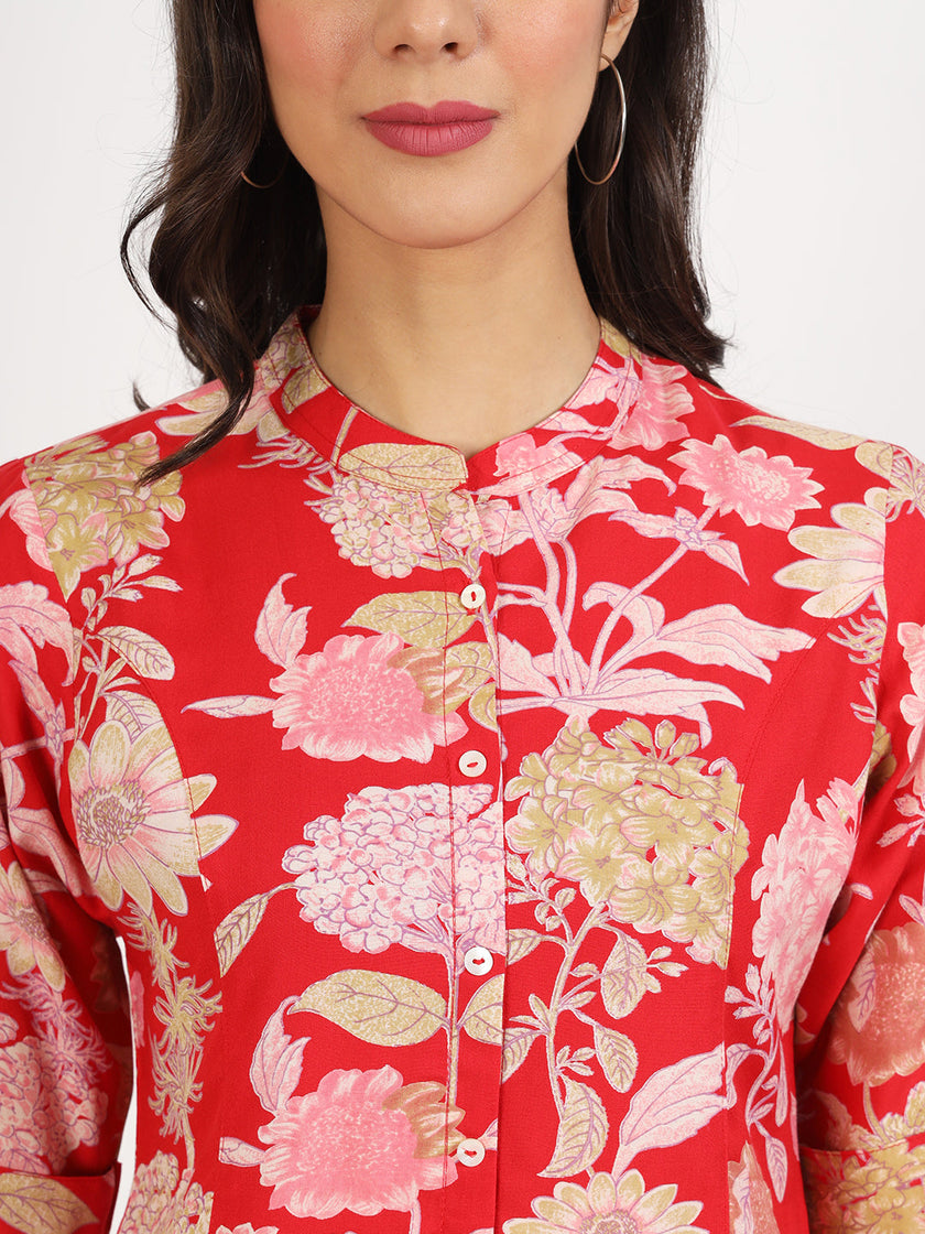 Divena Red Floral Printed Rayon Top