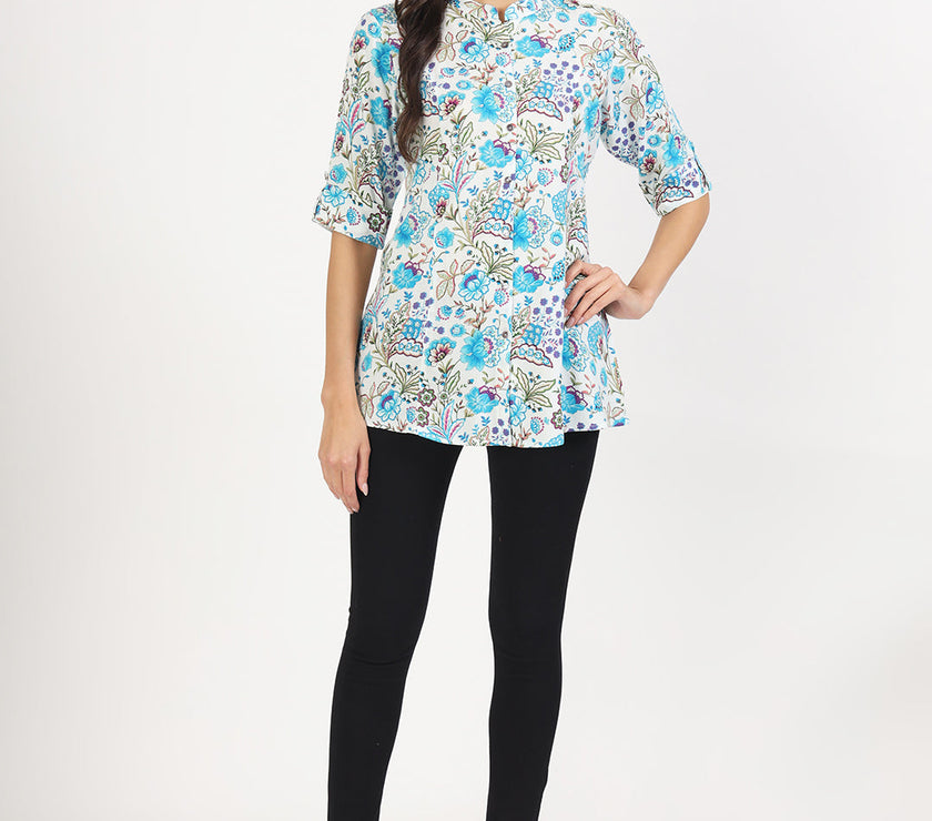 Divena White Floral Printed Rayon Top