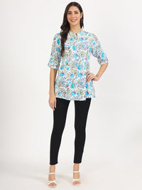 Divena White Floral Printed Rayon Top