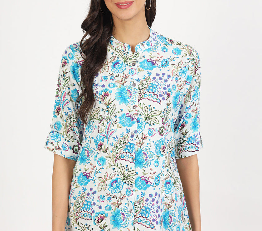 Divena White Floral Printed Rayon Top