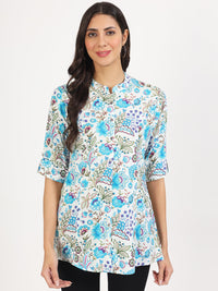 Divena White Floral Printed Rayon Top