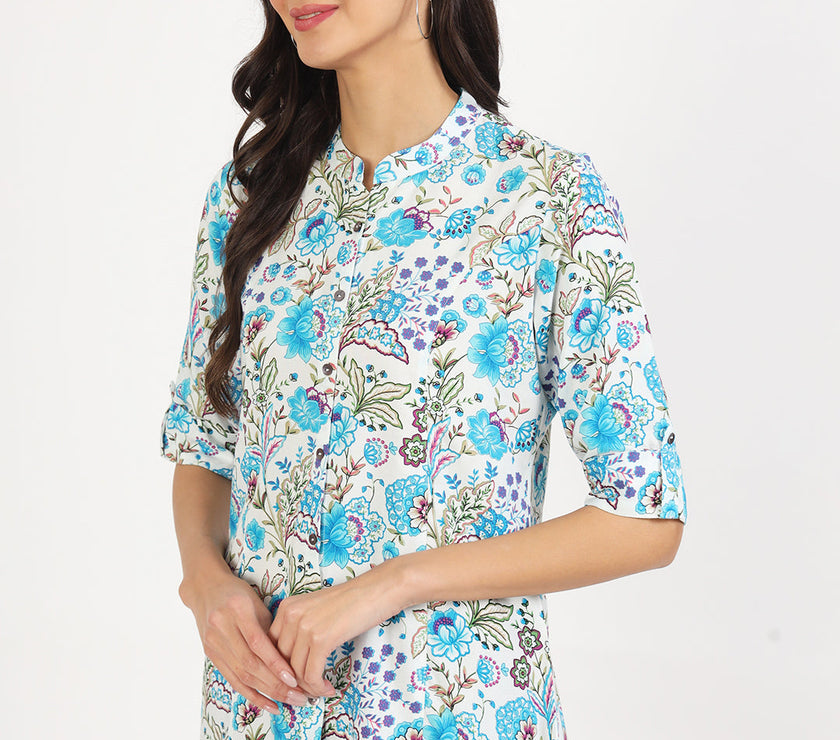 Divena White Floral Printed Rayon Top