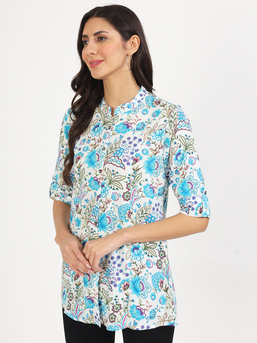 Divena White Floral Printed Rayon Top