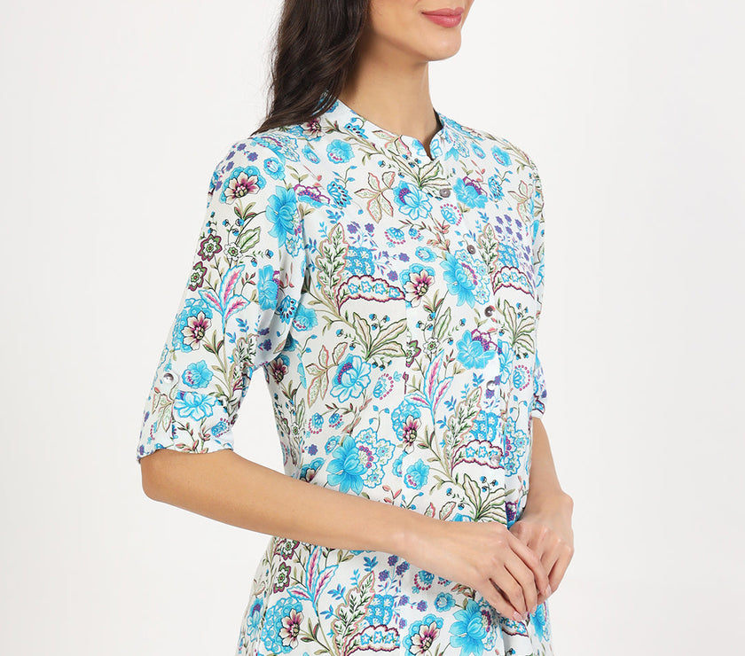 Divena White Floral Printed Rayon Top