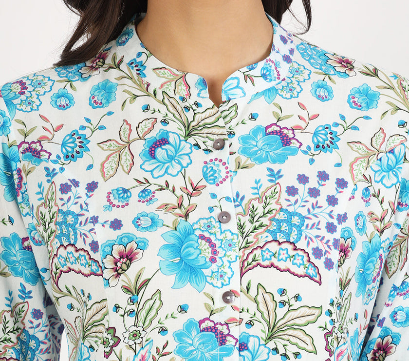 Divena White Floral Printed Rayon Top