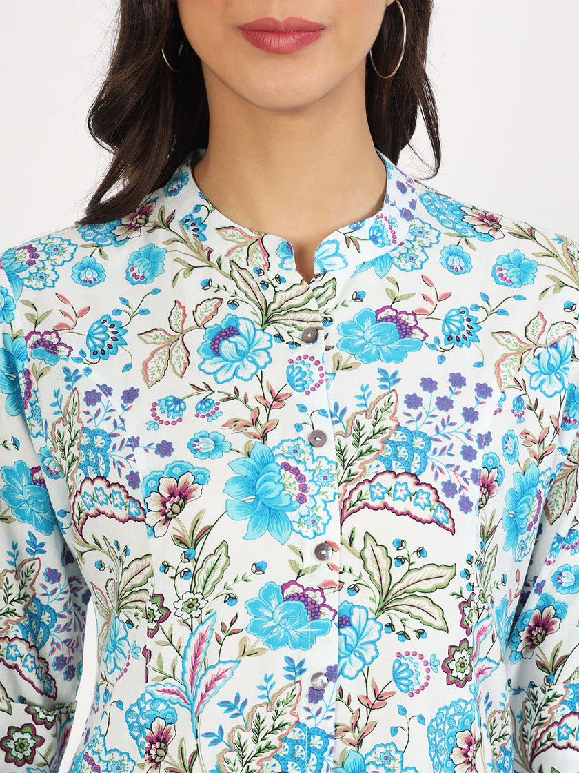 Divena White Floral Printed Rayon Top