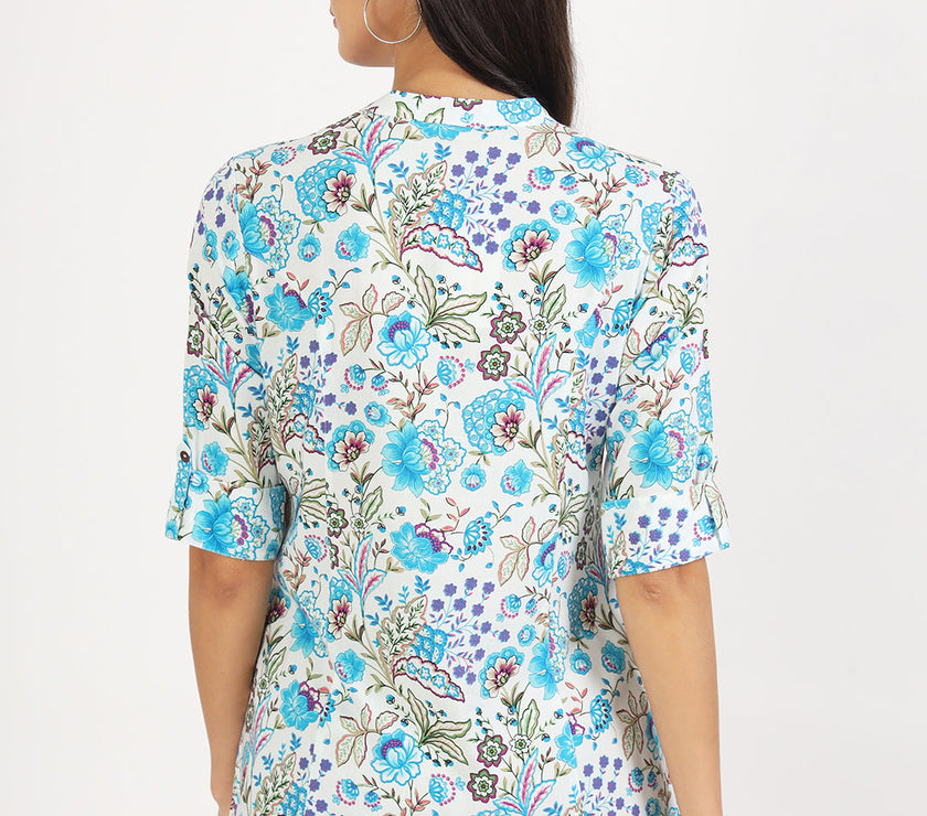 Divena White Floral Printed Rayon Top