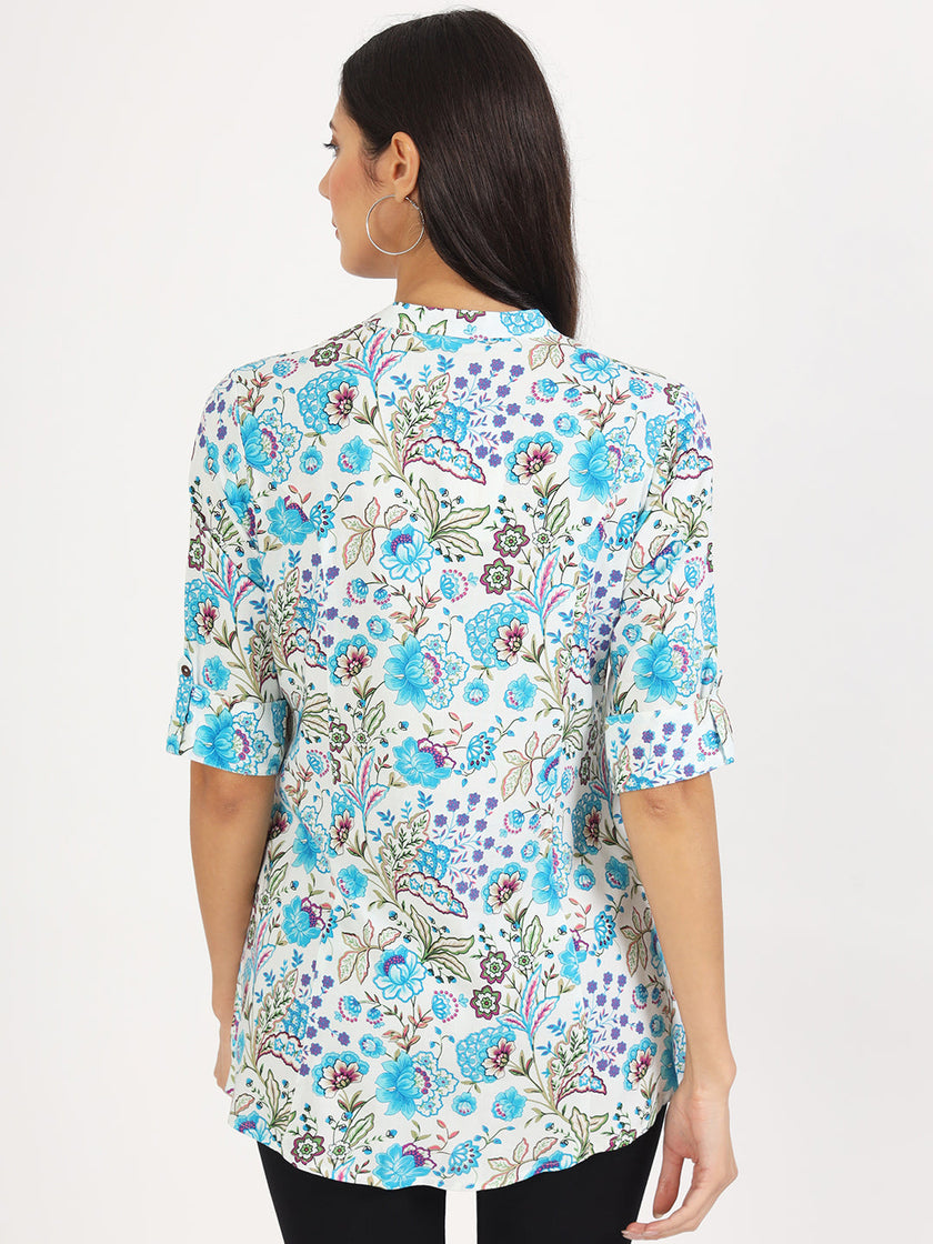 Divena White Floral Printed Rayon Top