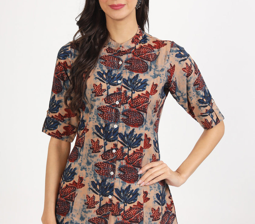 Divena Beige Multi Floral Printed Rayon Top