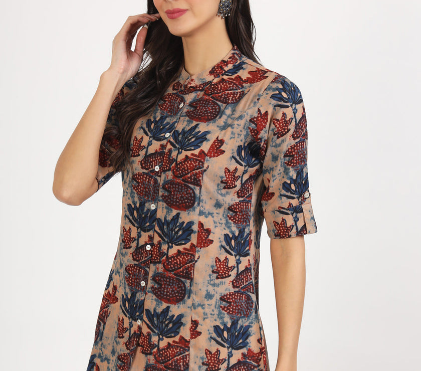 Divena Beige Multi Floral Printed Rayon Top