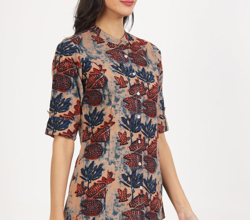 Divena Beige Multi Floral Printed Rayon Top