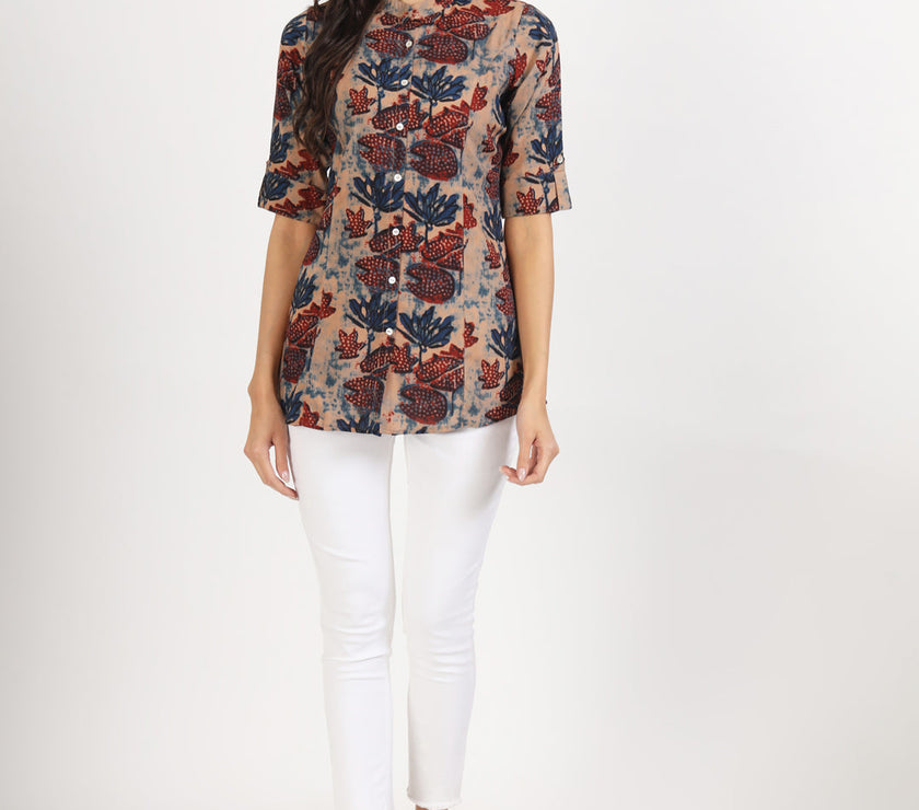 Divena Beige Multi Floral Printed Rayon Top