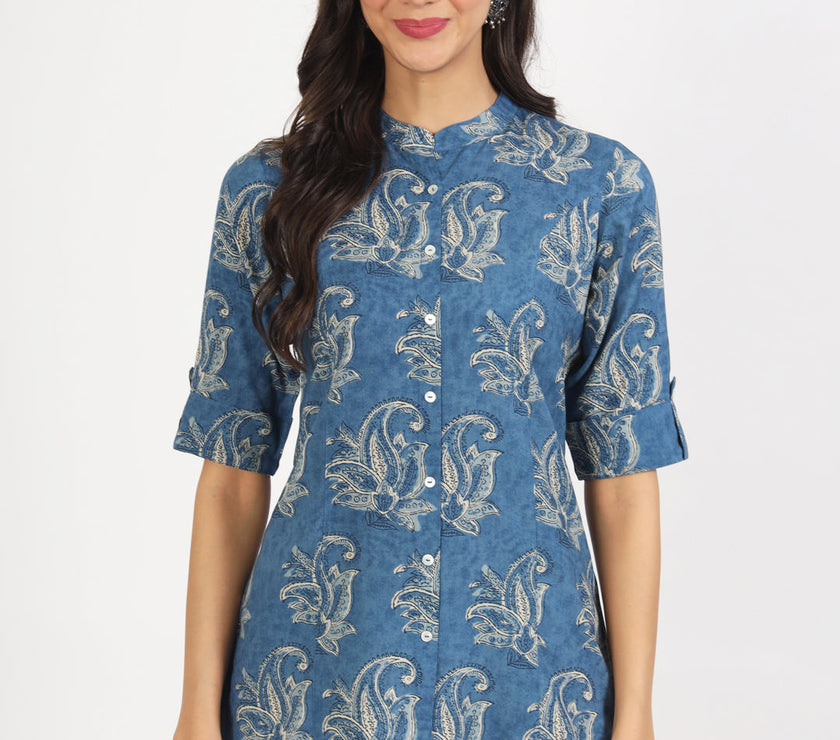 Divena Blue Floral Printed Rayon Top