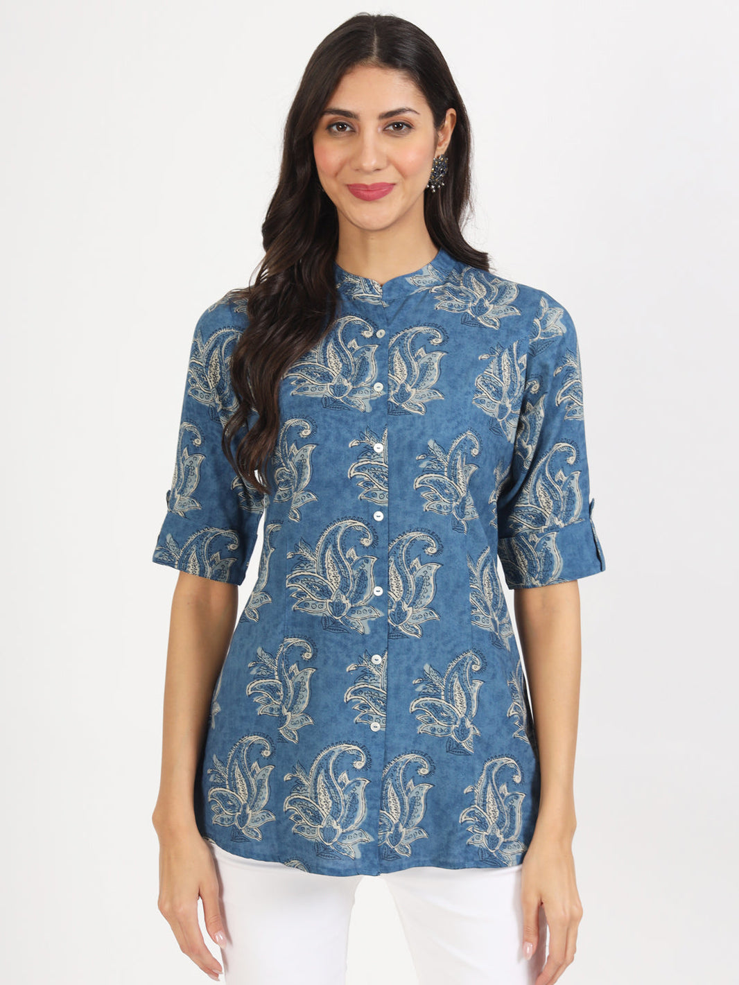 Divena Blue Floral Printed Rayon Top