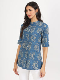 Divena Blue Floral Printed Rayon Top