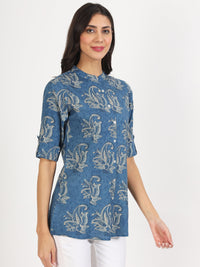 Divena Blue Floral Printed Rayon Top